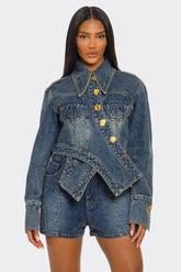 Sculpted Denim Corset Jacket & Short Set