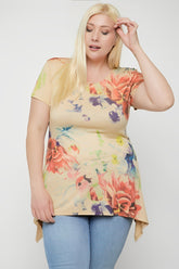 Multi-colored Watercolor Flower Print Tunic
